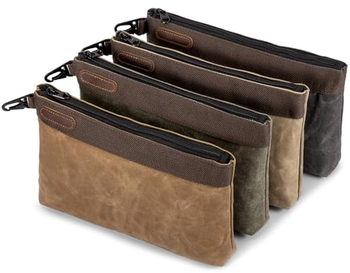 Hamks Waxed Canvas Tool Pouches 4 Pack – 11-Inch Heavy-Duty Zipper Tool Bags Set, Waterproof Utility Storage Pouches for Tools, Cables, Gear & Supplies – Rugged Tool Organizer Bags
