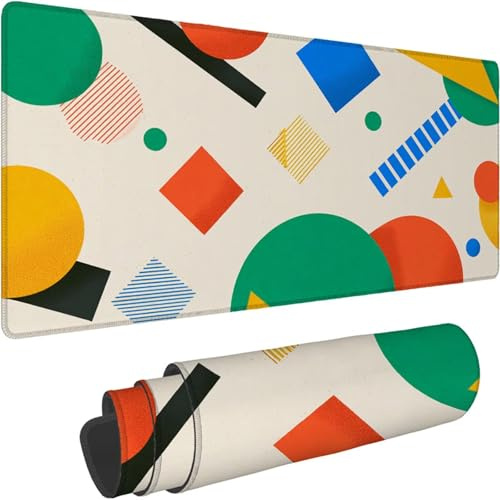 Mouse Mat 1400 x 700 x 3mm Large Mouse Mat Non Slip Rubber Base, Soft Textured Surface with Stitched Edges, Waterproof Desk Mat for PC, Laptop, Laser Mice for Office, White Geometry Printing xn-22