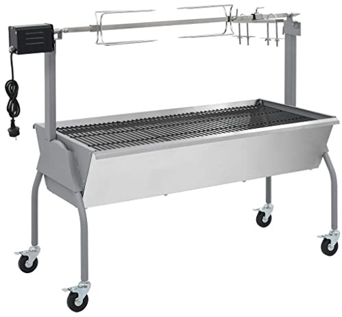 Mokuyary Elektrisk grillgrill i rostfritt stål, kolgrill med hjul, grillvagn för terrass, utomhus, trädgård, camping -A