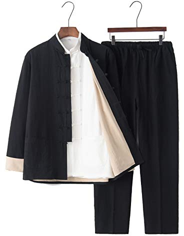 Klassische Tang Anzüge Kung Fu Martial Arts Uniformen Sets - Herren Langärmelig Kampfkunst Taichi Praxis Kleidung für Männer Frauen(Color:Schwarz,Size:L)