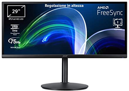 Acer CB292CUbmiipruzx FreeSync 29 IPS Full HD Display 75Hz 1ms 21:9 HDMI 2.0 DP 1.4 USB 3.1 Type-C USB 3.0 integrierte Lautsprecher Höhenverstellung HDMI-Kabel, DP, Ty. pe-C, USB3.0, Schwarz