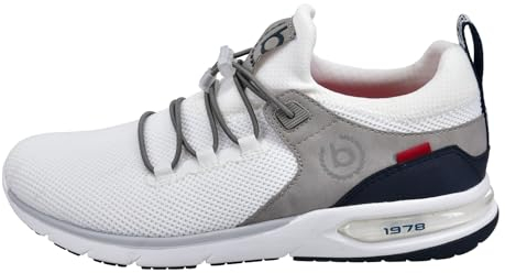 bugatti Herren Sportlicher Mit Memory Foam Im Design, Elastische Schnürsenkel, Atmungsaktiv Slip On Sneaker, Weiß, 45 EU