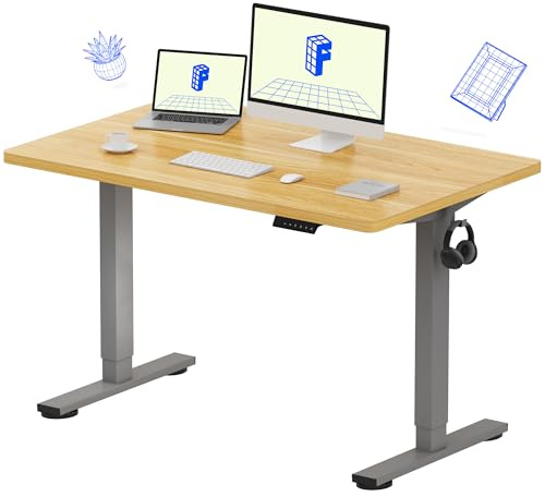FLEXISPOT E1 Plus ONE PIECE Electric Standing Desk Height Adjustable Sit Stand Desk with Memory Smart Panel Backpack Hook, Home Office(120 * 80cm, Gray Frame+Maple Desktop)
