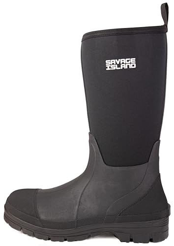 Savage Island Arran Waterproof Neoprene Wellington Boots - Insulated Rubber Warm Wellies - Black, UK10
