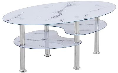 HOOZ Couchtisch 98x55cm Marmor weiß mit Ablage