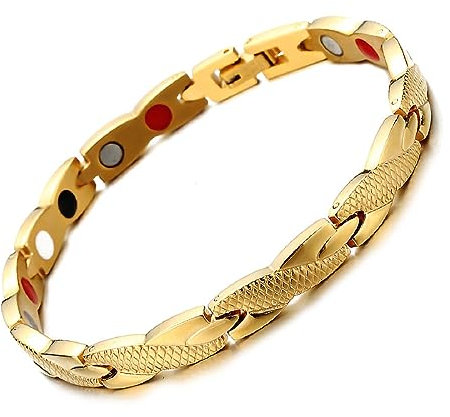 JITNGA Titanstahl Schmuck Stahl Magnetarmband Titan Magnetarmband Damenmagnetisches Armreif Für Männer Frauen (Gold)
