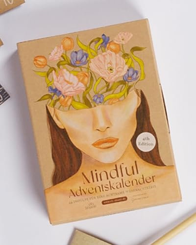 VEGAN BOX® Calendario de Adviento Mindful Edition 4 (2023) | Set de bolígrafo diario y 24 tarjetas con impulsos de atención plena | Calendario de Adviento para relajación y cuidado personal