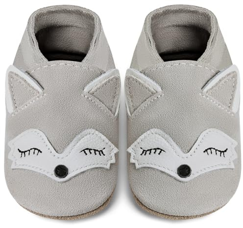 IceUnicorn Zapatos Bebe Primeros Pasos Ante Zapatos Bebe Cuero Suave Zapatillas de Estar por casa Bebé(Zorro Gris, 6-12 Meses)