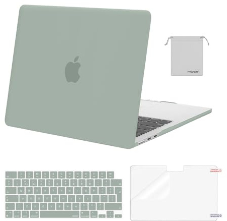 MOSISO Coque Compatible avec MacBook Air M5 M4 M3 M2 13 Pouces 2022-2026(A3449/A3240/A2681/A3113) 13,6 Pouces Protection Étui Rigide&Clavier QWERTY&Protecteur D'écran&Sac Rangement,Vert Antique