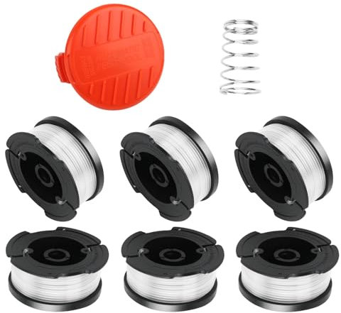 6 Pièces Bobine Fil Coupe Bordure Compatible pour Black et Decker,Ø1,65mm, Bobine Fil Coupe Bordure pour Black et Decker Coupe-Bordures, Couvercle de Bobine de Rechange et 1 Ressort de Rechange