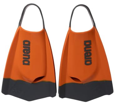 Arena Powerfin Pro II - Aletas de Entrenamiento de natación Unisex para Adultos y Hombres y Mujeres, Aletas de Silicona de Hoja Corta, Personalizadas, Color Naranja y Gris, Talla 6-7