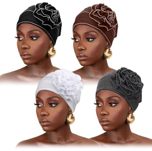 DRESHOW Chemo Turbante Copricapo per Chemioterapia Morbido Cancro Copricapo Elastico per Donna Berretti Fiori Capelli per Cancro Paziente Perdita Dei Capelli