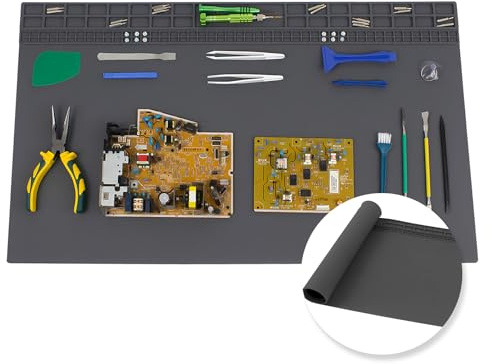 Très grand Tapis de soudure 70cm x 40cm surdimensionné 932°F tapis de travail en Silicone résistant à la chaleur, grand tapis de réparation pour l’électronique téléphone portable réparation (Gris)