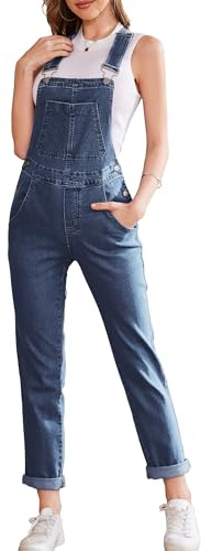 Odefou Womens Overalls Denim Blue Jean Jumpsuit Romper Pants Casual Work Bib Coveralls(Dark blue,m)