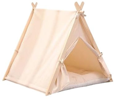 YENTAKE Katzenhöhle, Tipi Zelt für katzenbett und Hunde Haustierzelte, Holzständer Häuser mit Plüschkissen Hundezelt, Abnehmbar und Waschbar Katzenhaus Haustierhäuser, Katzenzelt (beige, 60x55x63cm)
