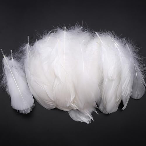 ENLACE 200 Stück Weiße Federn, Federn zum Basteln, Natürliche Feder, 9-15 cm Bastelfedern, Federn Weiss Deko, Basteln Federn Zubehör für Kopfschmucksfedern, DIY Ohrring, Hochzeit, Traumfänger