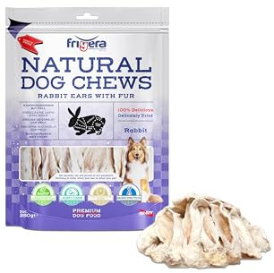 Frigera Kaninchenohren mit Fell 250g – Natürliche, Proteinreiche Leckerlis für Hunde, Barf, Gluten- und Getreidefrei, Geruchsarm.