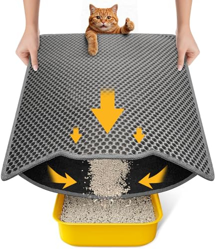 Conlun Tappetino Lettiera Gatto 60x46cm, Doppio Strato, Impermeabile, Resistente all'Uro, Lavabile, Antiscivolo Tappeto per Lettiera Gatto, Grigio