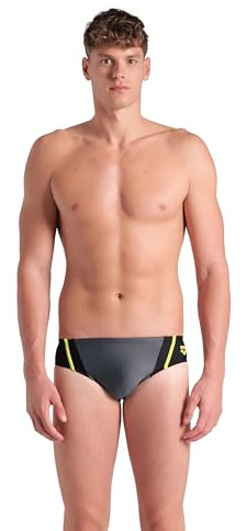 ARENA Feel Men's Multi Panels Swim Briefs Waterfeel Stretchy Fitness Swimming Stylish Suit Comfortable Pool Bathing Swimsuit, Black/Asphalt/Soft Green, US Size 40
