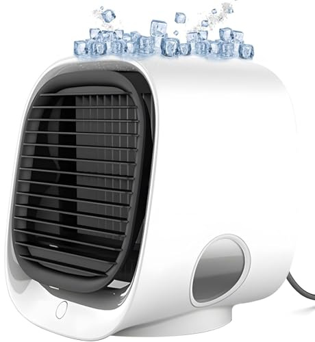 Breeze Air Cooler Klimaanlage Tragbarer Kühlventilator, Tischventilator mit Wasserkühlung,3 Geschwindigkeiten einstellbare Klimaanlagen-Nebellüfter,Mini Luftkühler für Hause Büro Schlafzimmer (Weiß)
