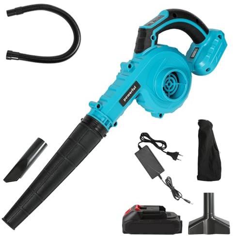 Soffiatore di foglie senza fili 21 V con batteria, 5 velocità, funzione 2 in 1, soffiaggio e aspirazione, portatile per soffiare foglie, neve, polvere e detriti (1 batteria)