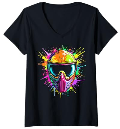 Womens Paintball Colorful Tactical Mask Icon Gifts for Paintballers V-Neck T-Shirt