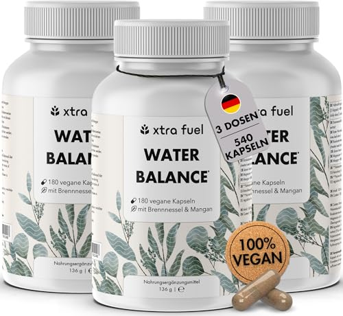 Complesso Water Balance - 540 compresse vegane ad alto dosaggio per la formazione del tessuto connettivo - Capsule di ortica con foglie di vite rossa, ippocastano, magnesio e manganese