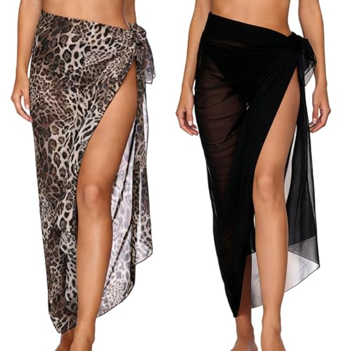ANBET 2Pcs Sarongs for Women Beachwear, Swim Skirt Beach Coverups Chiffon