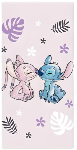 BrandMac Disney Stitch & Angel Serviette de Plage et de Bain 70x140 cm, 100% Coton | Serviette de Bain et de Natation Douce et absorbante pour Enfants | Idéale pour la Plage, Le Bain et la Piscine