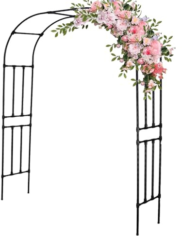 Arco de rosas de metal, arco de jardín, pabellón, resistente a la intemperie, ayuda para trepar rosas para apoyar plantas trepadoras, arco de enrejado, decoración de boda (negro, 3 m x 2,4 m)