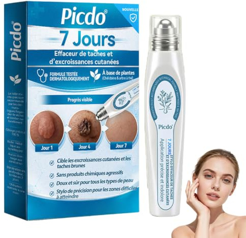 Picdo 7 Jours Effaceurde taches et d'excroissancescutanees Roller, Picdo Gel Acrochons Stylo, Ingrédients Naturels, pour Femmes et Hommes (1)