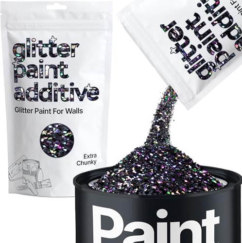 Hemway Black Holographic Glitter Paint Additive Extra Chunky 100g for Adding Sparkle to Paints & Varnish | Paint Walls Sparkly Add to Emulsion, Acrylic or Lacquer Indoor