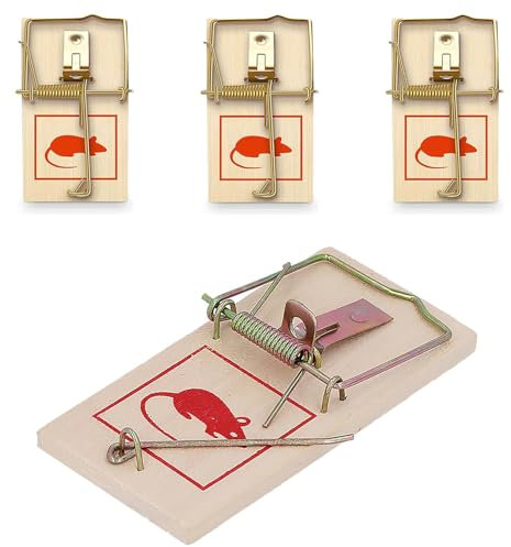 4 Enhanced Traditional Wooden Mouse Traps, Humane Rodent Control Poison Free and Non Toxic, Indoor Outdoor Use