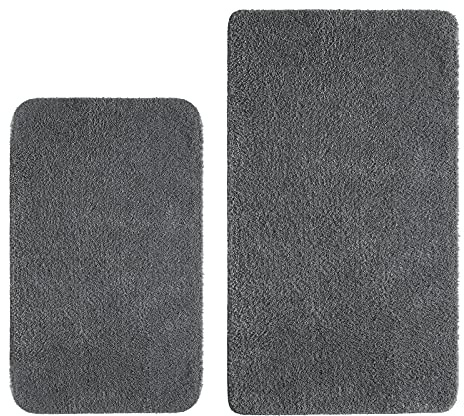 MIULEE Tappeto 2 Pezzi per Soggiorno Morbido Soffice e Assorbente Antiscivolo in Tinta Unita Tappeto Adatto per Divano Cmera da Letto Bagno Cucina Ingresso 40 X 60 CM+50 X 80 CM Grigio