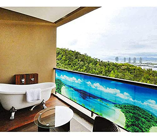 Chbrket Balkon Sichtschutz Ohne Bohren,Sichtschutz Balkon Balkonverkleidung Blickdichte Balkonumrandung für Terrasse Garten Zaun,Windschutz UV-Schutz Blaugrüne Insel 90x500cm