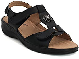 Cushion Walk Womens Ladies Twin Touch Fasten Sling Back Floral Summer Beach Fashion Sandals Sizes UK 3-8 (6 UK, Black, numeric_6)