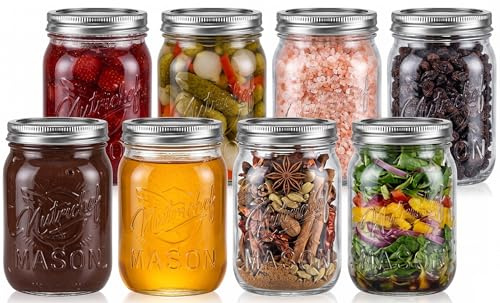 NutriChef Set 8 Barattoli Vetro con Coperchio 473 ml, Contenitore Miele e Barattolo Vetro per Marmellata, Fiocchi d’Avena, Gelatina, Miele, Candele, Fai-da-Te, Casa e Cucina