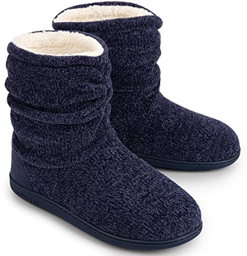 LongBay Femmes Hiver Chaud Chenille Tricot Pantoufles Bottes Douces Peluche Toison Mémoire Foam Femmes Pantoufles
