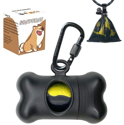 SHAOUMAN Dog Waste Dispenser with Leak-Proof Green Poop Bags and Safety Clip for Leash - On The Go for Walking Dogs Outdoor (1 Holder, 15 Bags, Black)