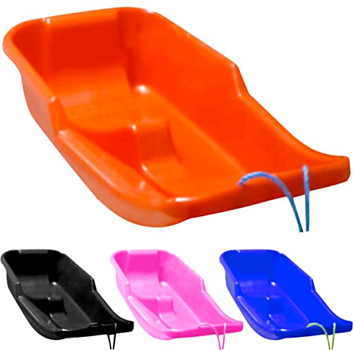 Kids Heavy Duty Snow Sledge - For Kids and Adults, Winter Toboggan Sleigh Sled With Rope | Plastic Ski Board, Pull Strap - Skateboard for Outdoor Snow, Skiing Board, Speeder, High-Performance (Black)