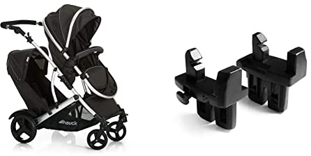 Hauck Passeggino Doppio Duett 2, Due Bambini Età Diversa & Adattatori Per Fissaggio Ovetto Comfort Fix Su Passeggino Doppio Duett 2, Nero