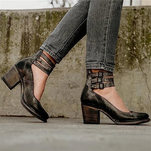 Donna Forte Mary Jane Tacchi Stivali Moda Cinturino alla Caviglia Goth Fibbia A Punta Abito Sandali Punta Chiusa Senza Schienale Décolleté Tacco Alto Scarpe Cerniera Posteriore ( Color : Black , Size