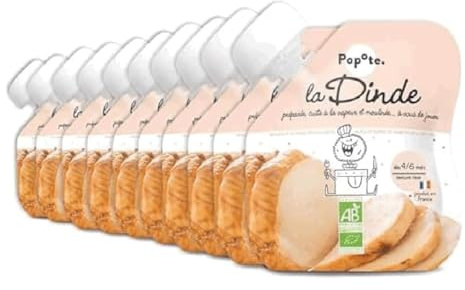 POPOTE Purée de Dinde Bio Bébé dès 4/6 mois texture lisse en gourde 10x60g