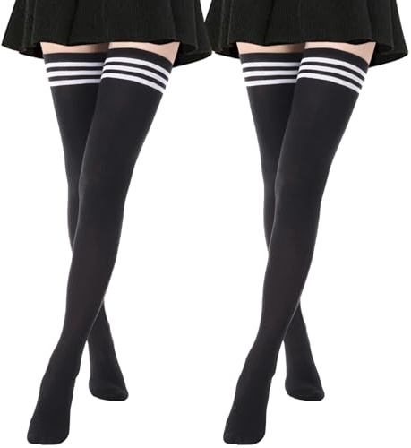 DRESHOW 2 Pairs Extra Long High Thigh Socks Striped Over Knee Thin Tights Long Stocking Knee High Leg Warmer