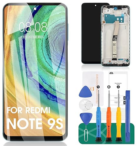 Para Xiaomi Redmi Note 9S Pantalla LCD para Xiaomi Redmi Note 9 Pro Reemplazo de pantalla M2003J6A1G M2003J6B2G Touch Digitizer Assembly Kits de reparación (azul, con marco)