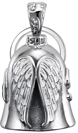 Guardian Bell,Campana Moto Amuleto Guardian Bell,Llavero para Moto,Campana Amuleto la Suerte Acero Inoxidable,Cruz Angel de la Guarda,Llavero con Anillo Colgante,Campana Motorista,para Bendecir la Paz