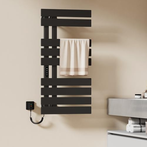 EMKE Scaldasalviette Elettrico 1000 x 500 mm, Termostato Smart WiFi, Portasciugamani Elettrico, Scaldasalviette Elettrico, Nero, 350W