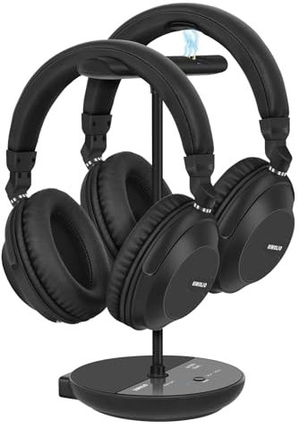 SIMOLIO DUO Kabelloser TV Kopfhörer zum Fernseher, Funkkopfhörer mit Kino & Dialogmodus, Bluetooth & TV Modus, Keine Verzögerung, Bypass zu Soundbar, Lautstärkeregler, 164FT/50M Reichweite, 737D2 Plus