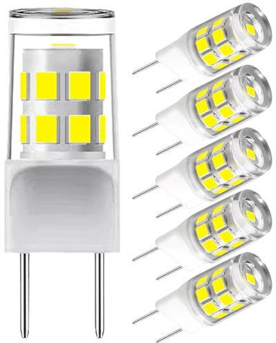G8 Led Bulb,T4 3W Replacement for 20-25W Halogen Bulb,Daylight White 6000K,GY8.6 JCD Type Bi-Pin Base,120V,Puck Light Bulb,for GE Microwave Light,Under Cabinet, Under Counter Kitchen Lighting(5Pack)