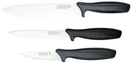 Rockingham Forge 3 Piece 8007 Essentials Range Household Knife Set, Includes 9cm Paring Knife, 12cm Utility Knife & 20cm Chef’s Knife, Black Handles